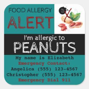 Peanut Food Allergy Sticker Teal