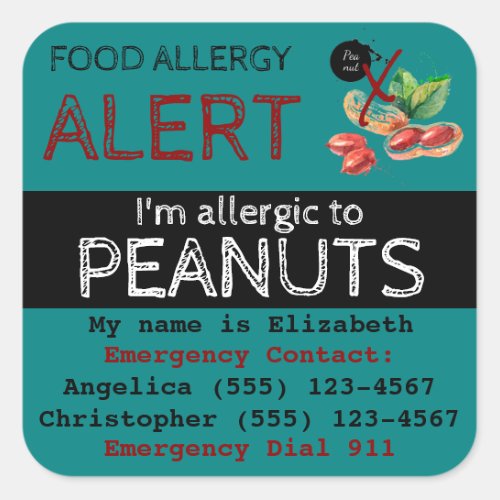Peanut Food Allergy Sticker Teal