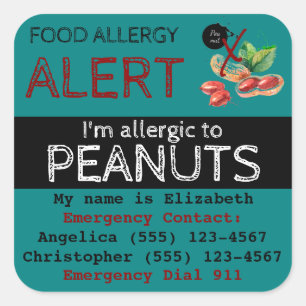 Peanut Food Allergy Sticker Teal