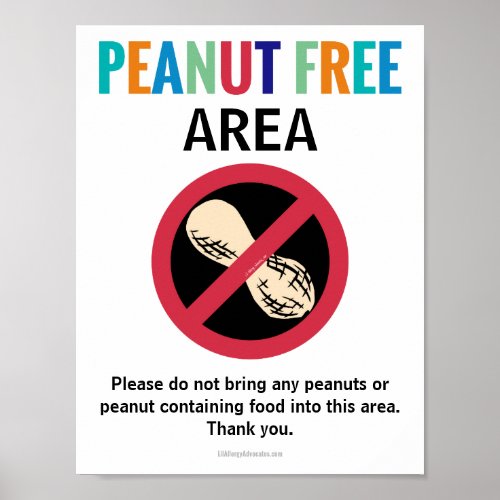 Peanut Free Area Customized Allergy Work Area Poster