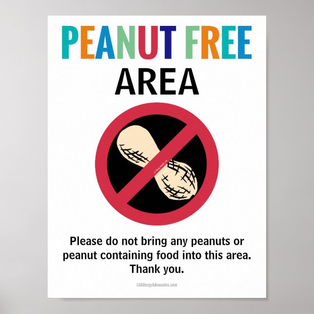 Peanut Free Area Customized Allergy Work Area Poster (Front)