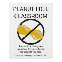 Peanut Free Classroom Alert Customizable School Door Sign