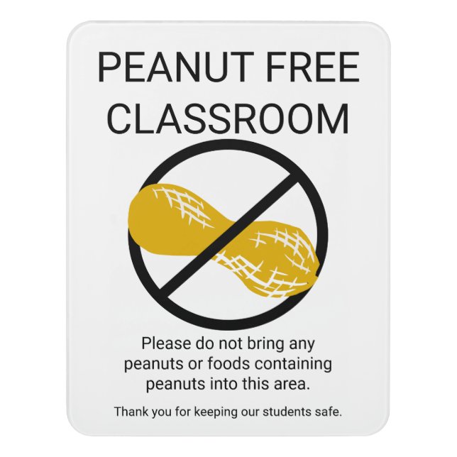 Peanut Free Classroom Alert Customizable School Door Sign (Contemporary Vert)