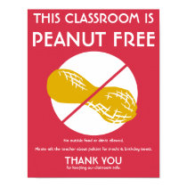 Peanut Free Classroom Sign for School or Daycare