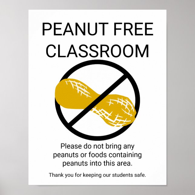 Peanut Free Classroom Sign School No Peanut Symbol (Front)