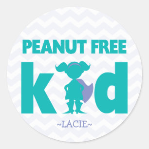Peanut Free Kid Superhero Girl Allergy Stickers