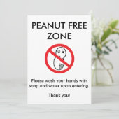 Peanut Free Zone Card (Standing Front)