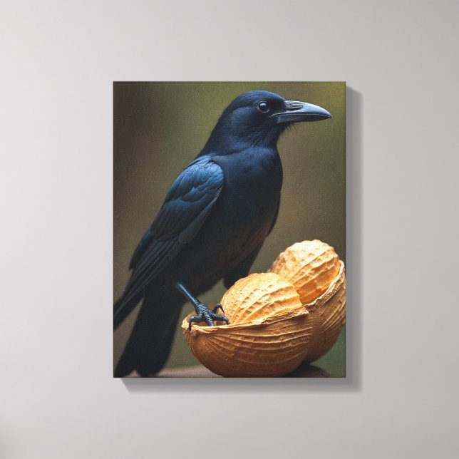 Peanut Lovers Crow-Raven Canvas Wall Art (Front)