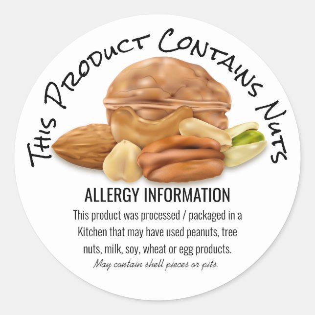 Peanut Nut Allergy Warning Information Product Classic Round Sticker (Front)