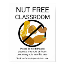 Peanut & Tree Nut Free Classroom School Sign