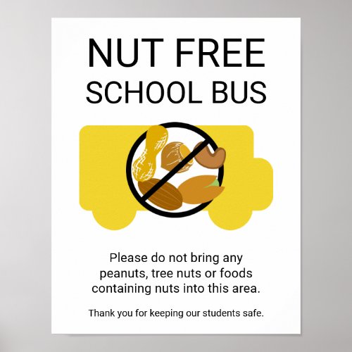Peanut  Tree Nut Free School Bus Sign
