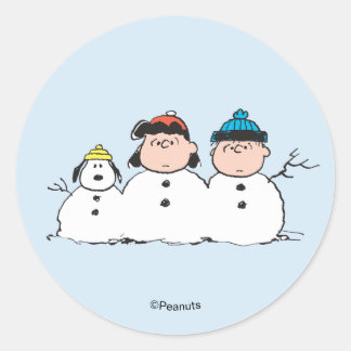 Peanuts | 3 Person Snowman Classic Round Sticker