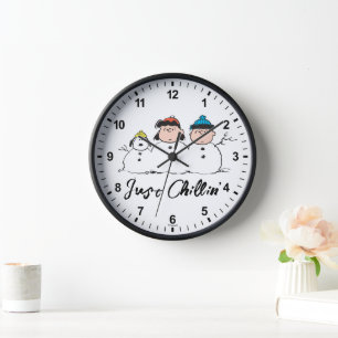 Peanuts 3 Person Snowman Clock