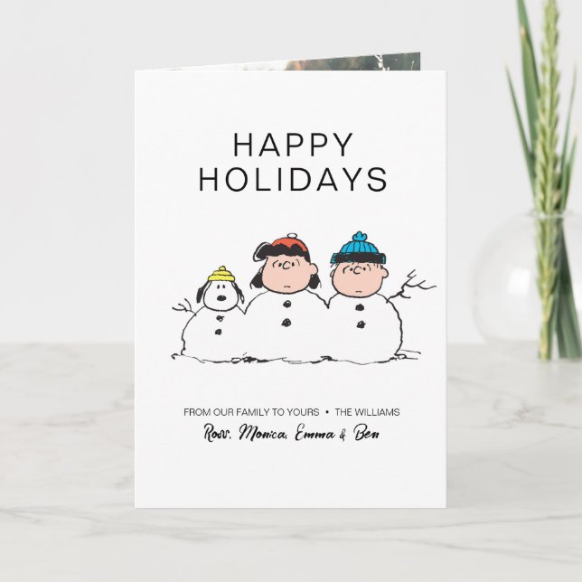 Peanuts | 3 Person Snowman Holiday Card (Front)
