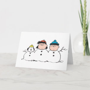 Peanuts   3 Person Snowman Holiday Card