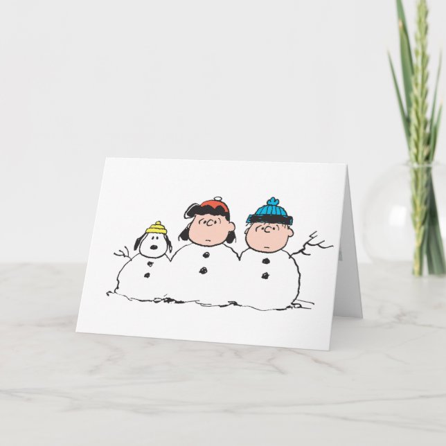 Peanuts | 3 Person Snowman Holiday Card (Front)
