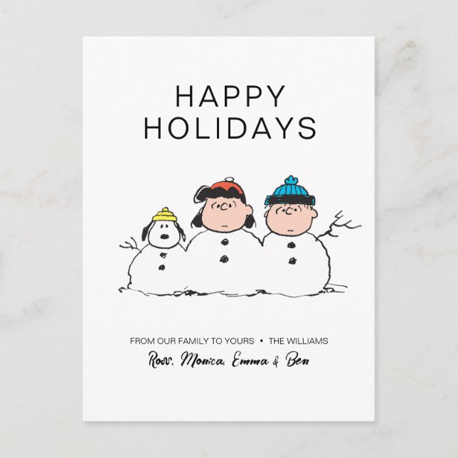 Peanuts | 3 Person Snowman Holiday Postcard (Front)