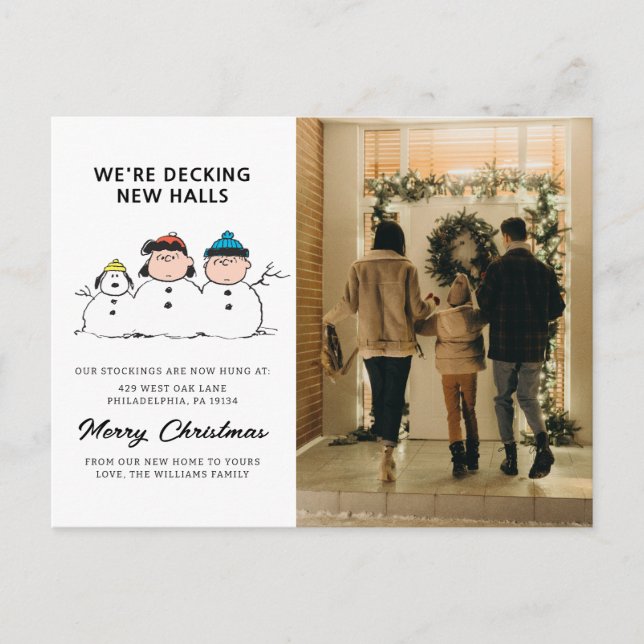 Peanuts | 3 Person Snowman Holiday Postcard (Front)