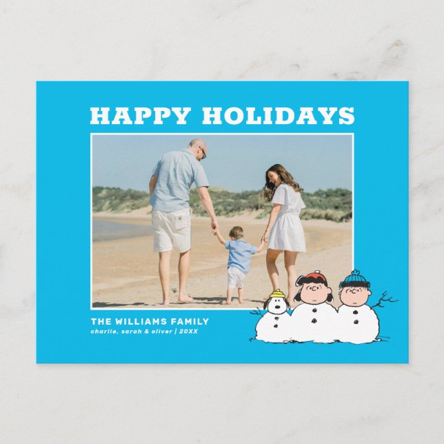 Peanuts | 3 Person Snowman Holiday Postcard (Front)