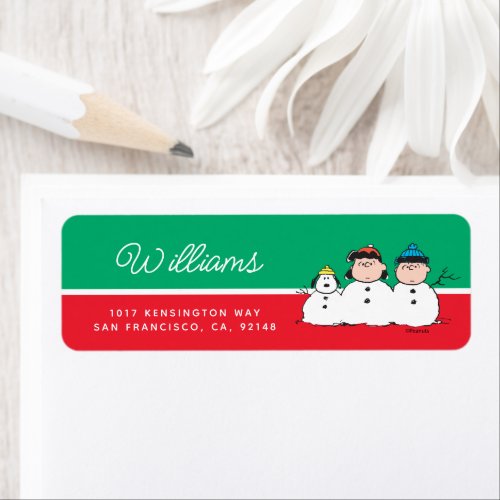 Peanuts  3 Person Snowman Label