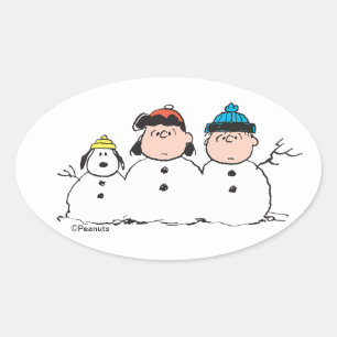 Peanuts   3 Person Snowman Oval Sticker