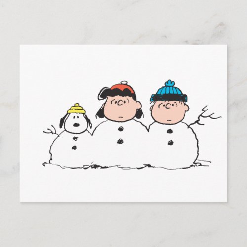 Peanuts  3 Person Snowman Postcard