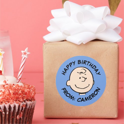 Peanuts  A Charlie Brown Smile  Happy Birthday Classic Round Sticker