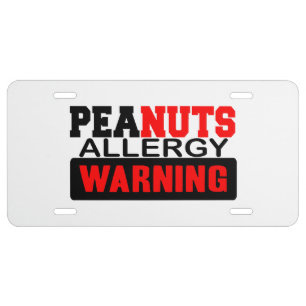 Peanuts Allergy Warning License Plate
