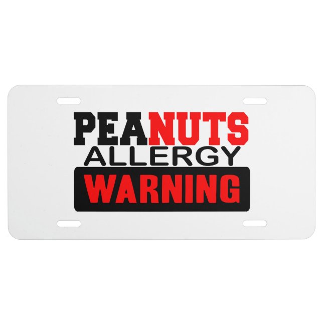 Peanuts Allergy Warning License Plate (Front)