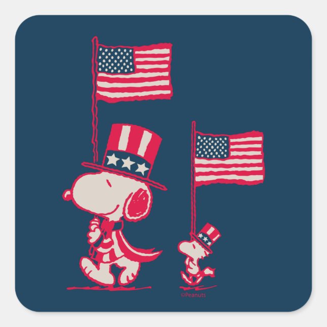Peanuts | American Summer Old Glory Square Sticker (Front)
