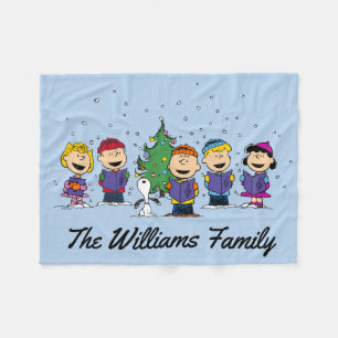 Peanuts Around the Christmas Tree Add Name Fleece Blanket