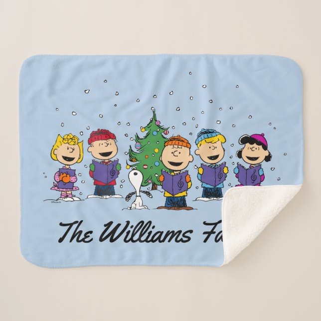 Peanuts | Around the Christmas Tree  | Add Name Sherpa Blanket (Front (Horizontal))