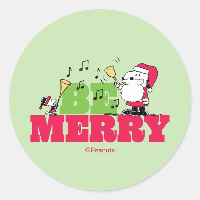 Peanuts | Be Merry Christmas Classic Round Sticker (Front)