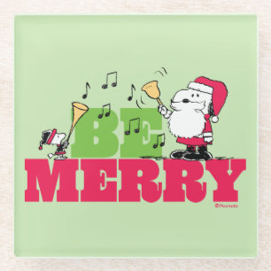 Peanuts   Be Merry Christmas Glass Coaster