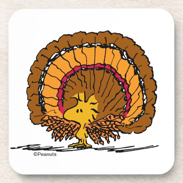 Peanuts | Be Thankful Woodstock Turkey Beverage Coaster | Zazzle