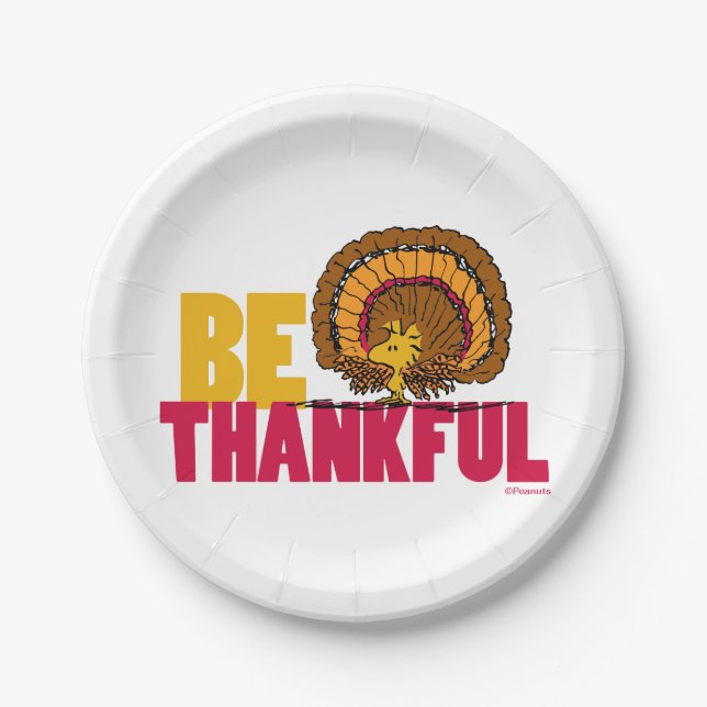 Peanuts | Be Thankful Woodstock Turkey Paper Plates (Front)