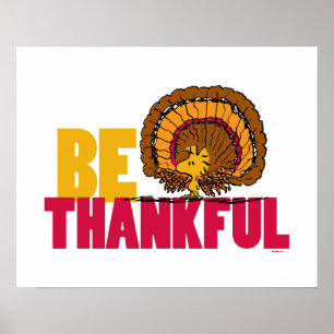 Peanuts Be Thankful Woodstock Turkey Poster