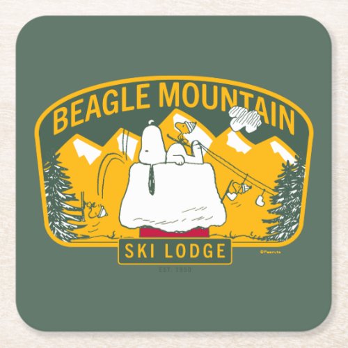 Peanuts  Beagle Mountain Ski Lodge Square Paper Coaster