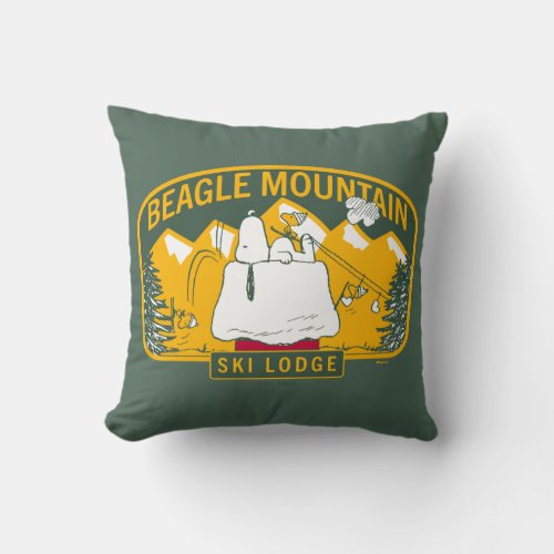 Peanuts  Beagle Mountain Ski Lodge Throw Pillow