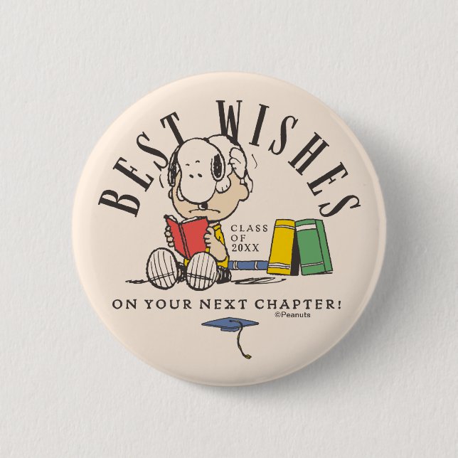 Peanuts Best Wishes Graduation Snoopy Reading Button (Front)