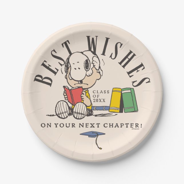 Peanuts Best Wishes Graduation Snoopy Reading Paper Plates (Front)
