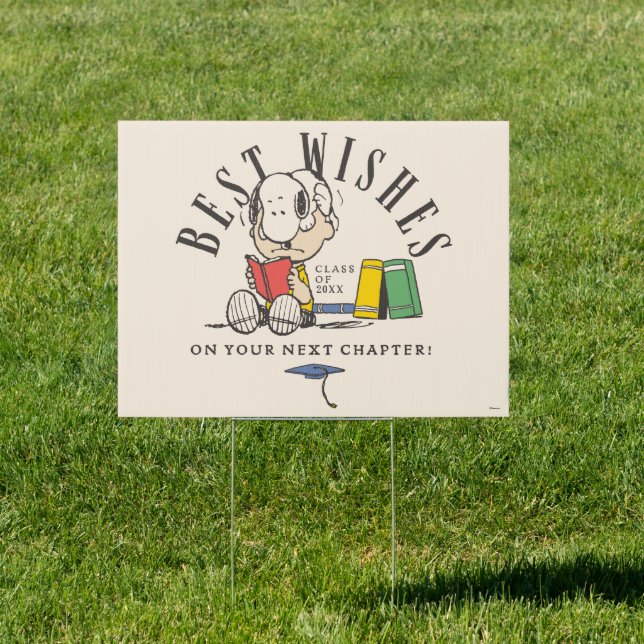 Peanuts Best Wishes Graduation Snoopy Reading Sign (Insitu)
