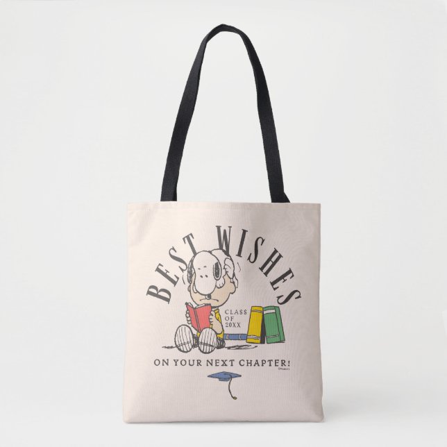 Peanuts Best Wishes Graduation Snoopy Reading Tote Bag (Front)