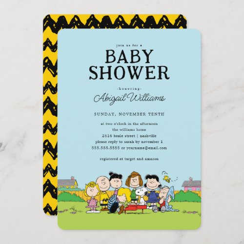 Peanuts  Charlie Brown and Gang Baby Shower Invitation