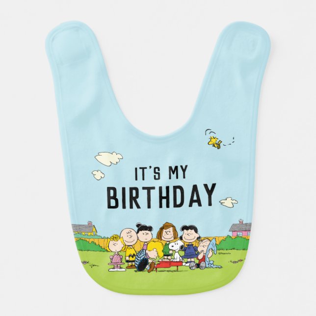 Peanuts | Charlie Brown and Gang Birthday Baby Bib (Front)