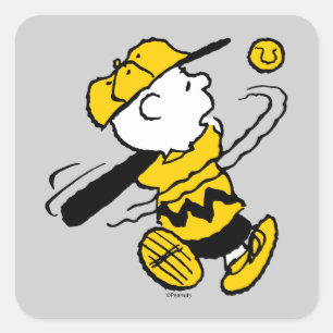 Peanuts Charlie Brown at Bat Square Sticker