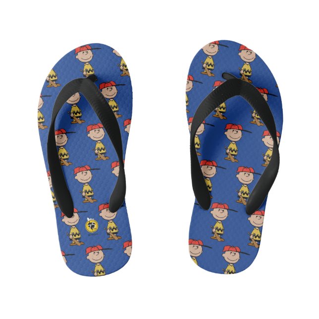 Peanuts | Charlie Brown Baseball Smile Kid's Flip Flops (Footbed)