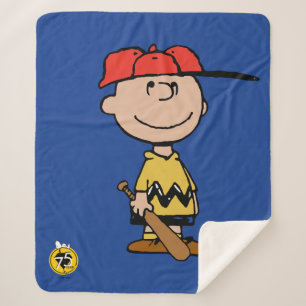 Peanuts Charlie Brown Baseball Smile Sherpa Blanket