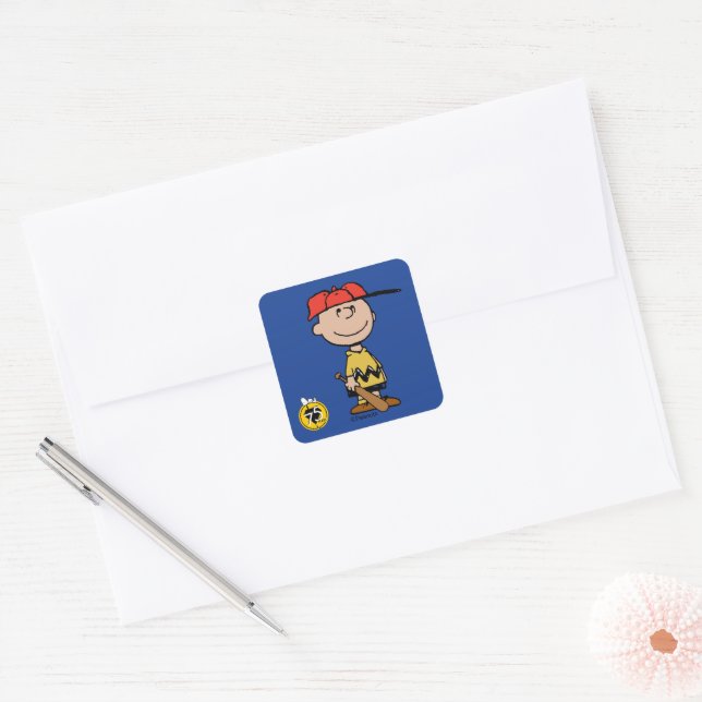 Peanuts | Charlie Brown Baseball Smile Square Sticker (Envelope)