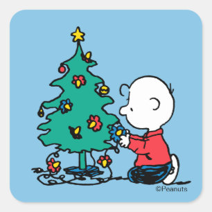 Peanuts Charlie Brown Christmas Lights Square Sticker